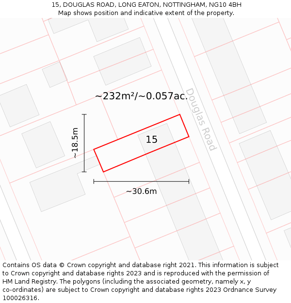 15, DOUGLAS ROAD, LONG EATON, NOTTINGHAM, NG10 4BH: Plot and title map