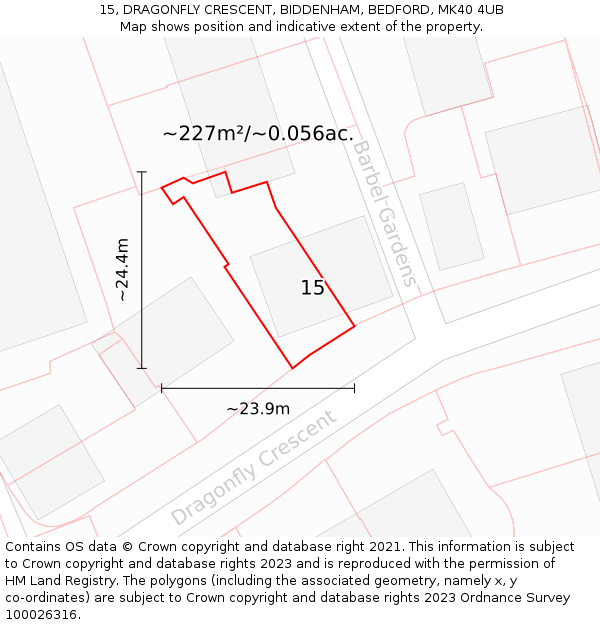 15, DRAGONFLY CRESCENT, BIDDENHAM, BEDFORD, MK40 4UB: Plot and title map