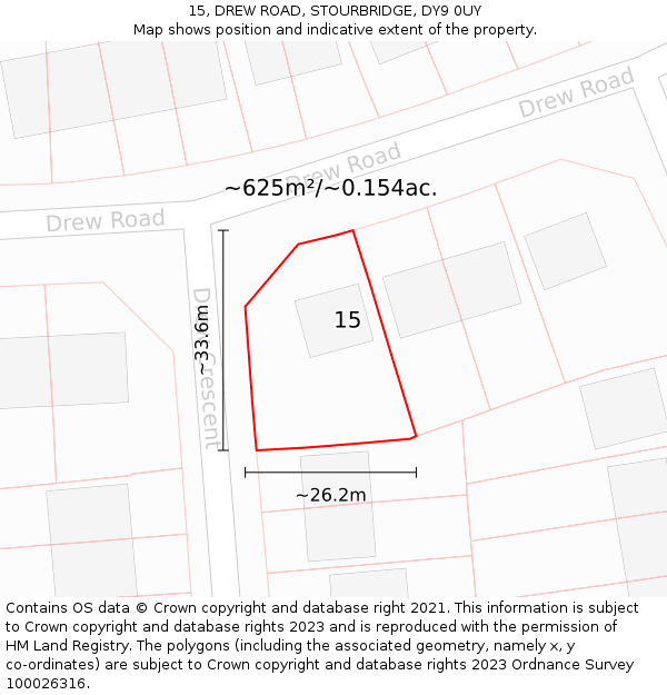 15, DREW ROAD, STOURBRIDGE, DY9 0UY: Plot and title map