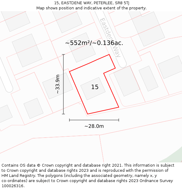 15, EASTDENE WAY, PETERLEE, SR8 5TJ: Plot and title map