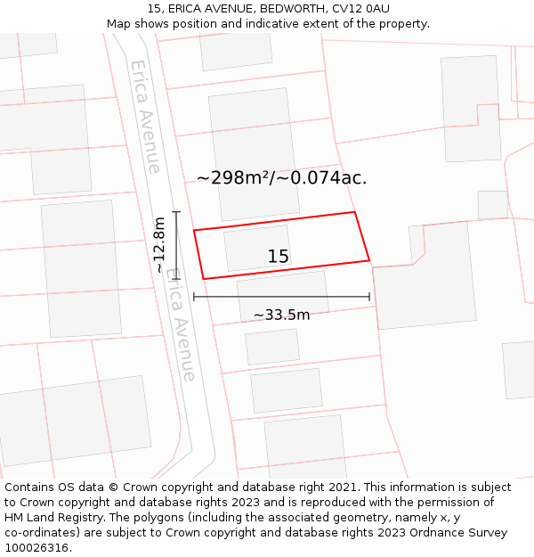 15, ERICA AVENUE, BEDWORTH, CV12 0AU: Plot and title map