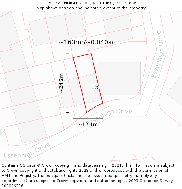 15, ESSENHIGH DRIVE, WORTHING, BN13 3SW: Plot and title map