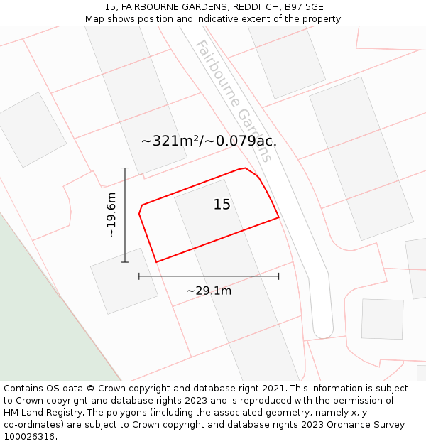 15, FAIRBOURNE GARDENS, REDDITCH, B97 5GE: Plot and title map