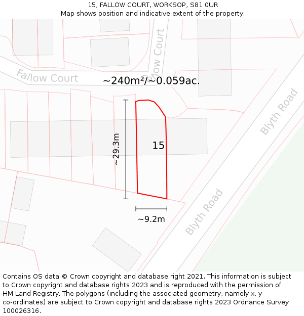 15, FALLOW COURT, WORKSOP, S81 0UR: Plot and title map