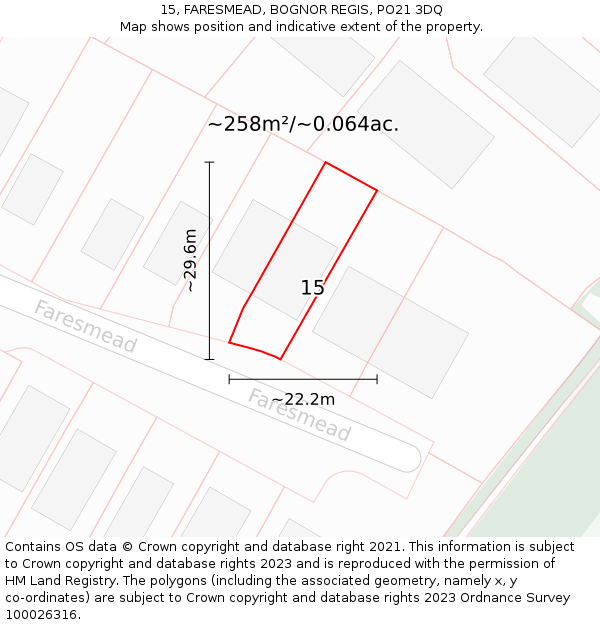 15, FARESMEAD, BOGNOR REGIS, PO21 3DQ: Plot and title map