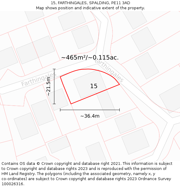 15, FARTHINGALES, SPALDING, PE11 3AD: Plot and title map