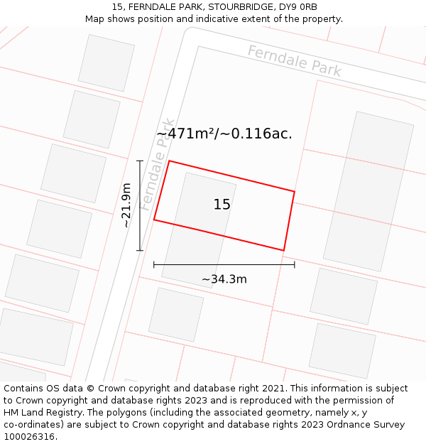 15, FERNDALE PARK, STOURBRIDGE, DY9 0RB: Plot and title map