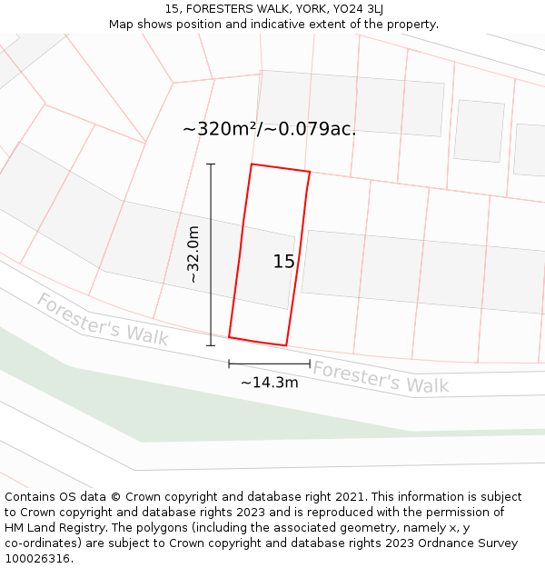 15, FORESTERS WALK, YORK, YO24 3LJ: Plot and title map