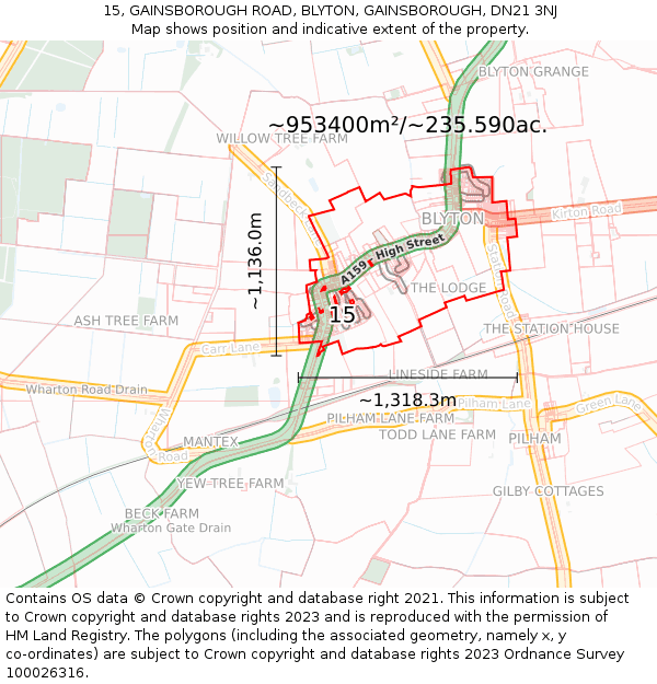 15, GAINSBOROUGH ROAD, BLYTON, GAINSBOROUGH, DN21 3NJ: Plot and title map
