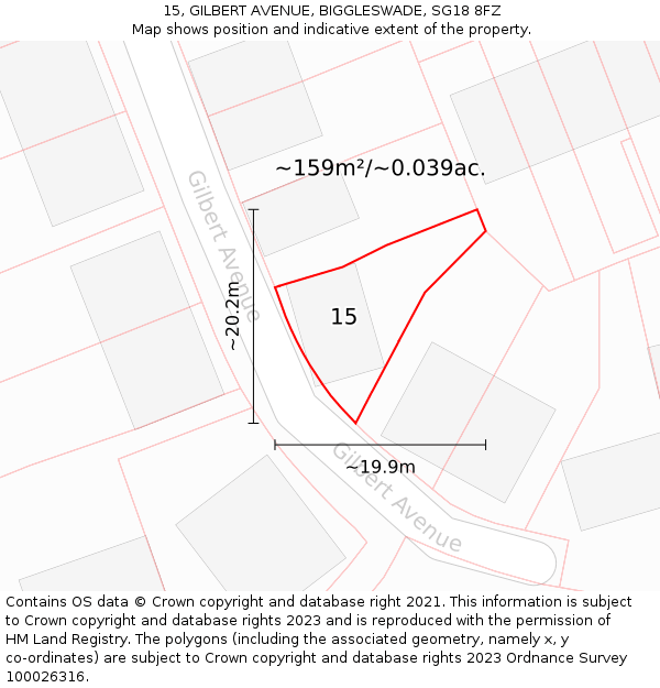 15, GILBERT AVENUE, BIGGLESWADE, SG18 8FZ: Plot and title map