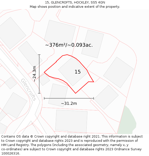 15, GLENCROFTS, HOCKLEY, SS5 4GN: Plot and title map