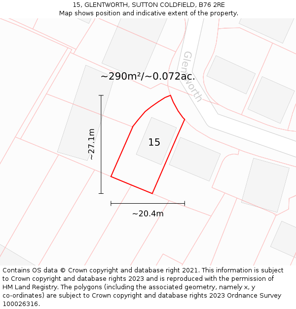 15, GLENTWORTH, SUTTON COLDFIELD, B76 2RE: Plot and title map