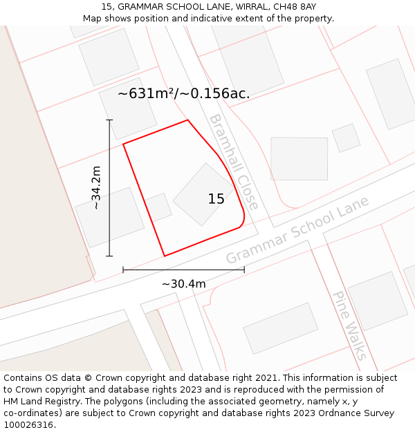 15, GRAMMAR SCHOOL LANE, WIRRAL, CH48 8AY: Plot and title map