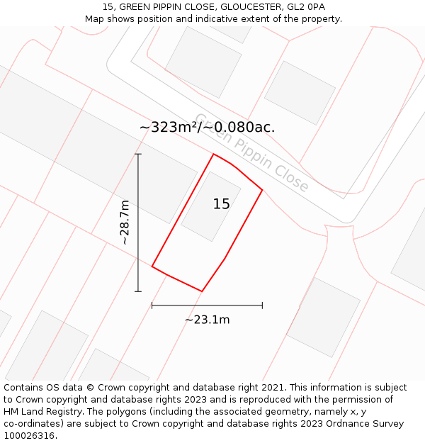 15, GREEN PIPPIN CLOSE, GLOUCESTER, GL2 0PA: Plot and title map