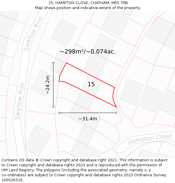 15, HAMPTON CLOSE, CHATHAM, ME5 7RB: Plot and title map