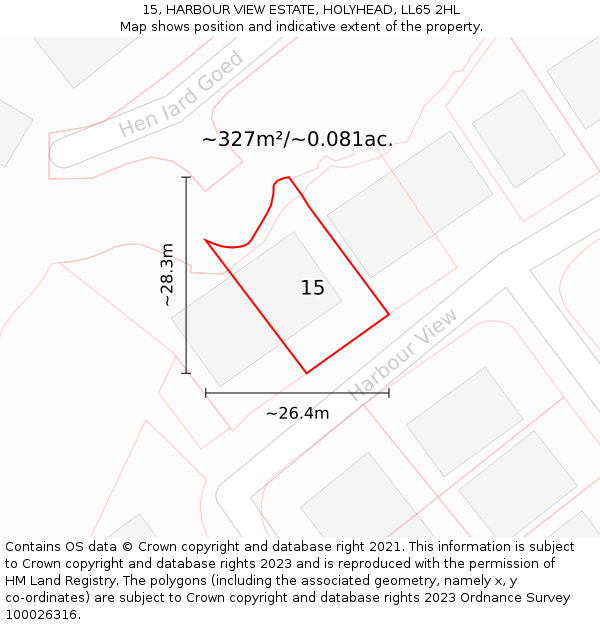 15, HARBOUR VIEW ESTATE, HOLYHEAD, LL65 2HL: Plot and title map