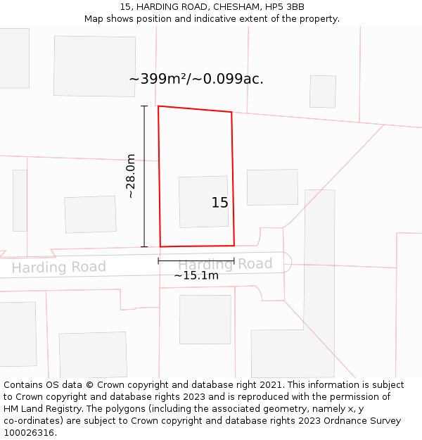 15, HARDING ROAD, CHESHAM, HP5 3BB: Plot and title map