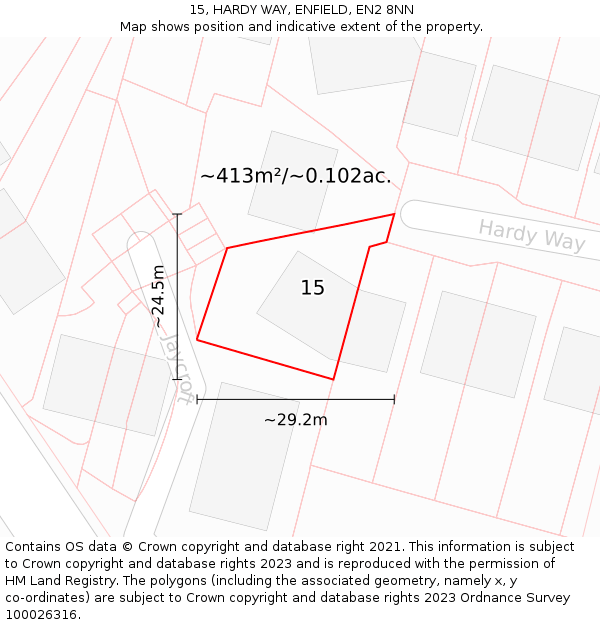 15, HARDY WAY, ENFIELD, EN2 8NN: Plot and title map