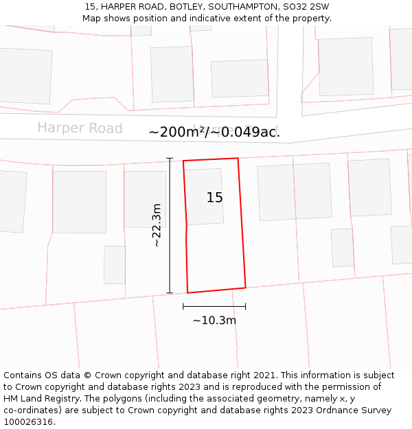 15, HARPER ROAD, BOTLEY, SOUTHAMPTON, SO32 2SW: Plot and title map