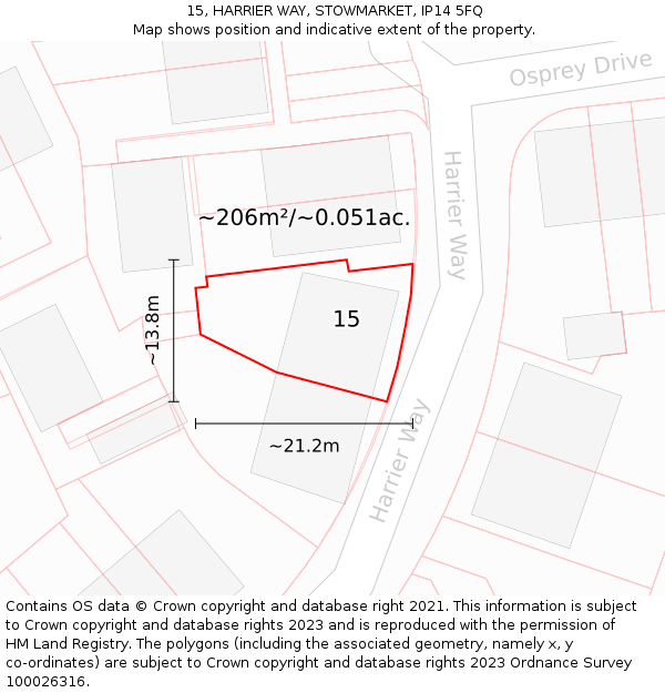 15, HARRIER WAY, STOWMARKET, IP14 5FQ: Plot and title map