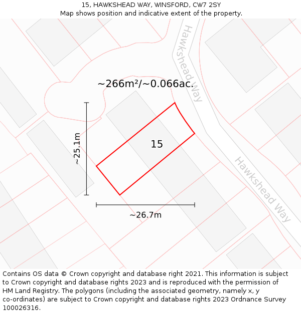 15, HAWKSHEAD WAY, WINSFORD, CW7 2SY: Plot and title map