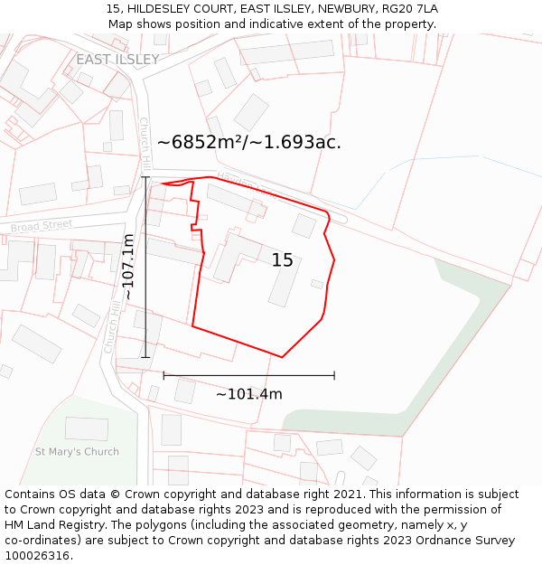 15, HILDESLEY COURT, EAST ILSLEY, NEWBURY, RG20 7LA: Plot and title map