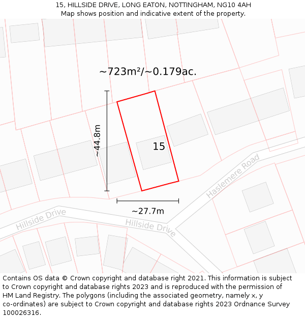 15, HILLSIDE DRIVE, LONG EATON, NOTTINGHAM, NG10 4AH: Plot and title map