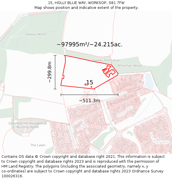 15, HOLLY BLUE WAY, WORKSOP, S81 7FW: Plot and title map