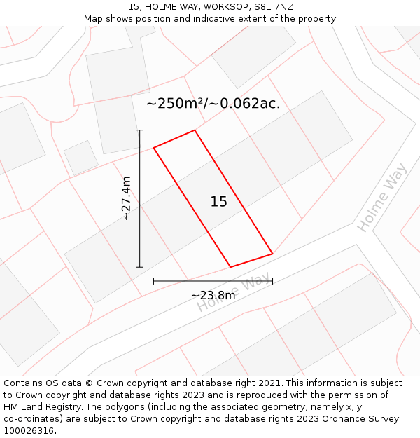 15, HOLME WAY, WORKSOP, S81 7NZ: Plot and title map