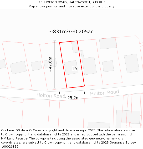 15, HOLTON ROAD, HALESWORTH, IP19 8HF: Plot and title map