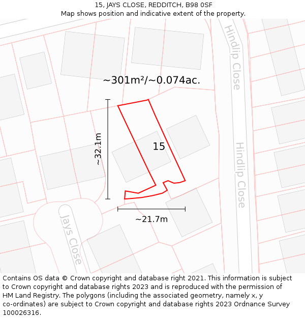 15, JAYS CLOSE, REDDITCH, B98 0SF: Plot and title map