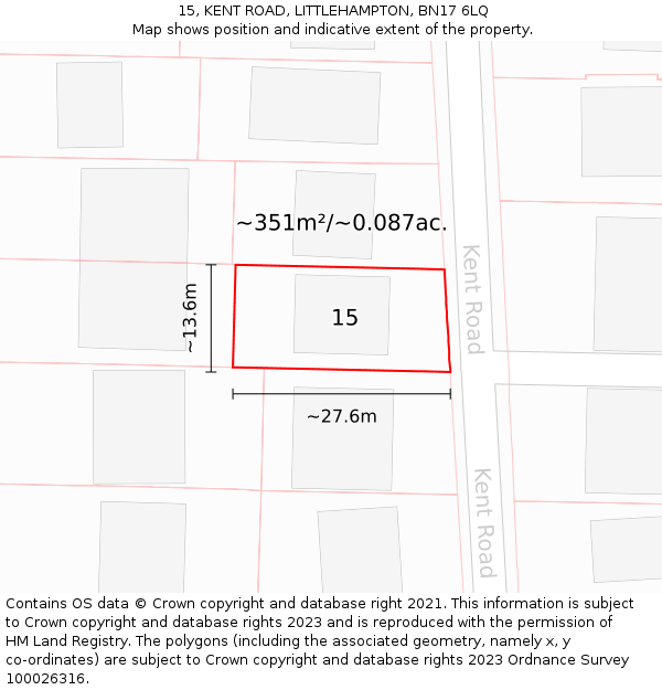 15, KENT ROAD, LITTLEHAMPTON, BN17 6LQ: Plot and title map