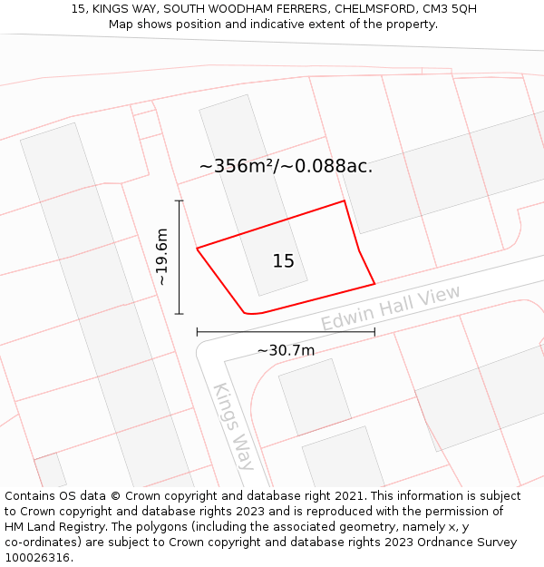 15, KINGS WAY, SOUTH WOODHAM FERRERS, CHELMSFORD, CM3 5QH: Plot and title map