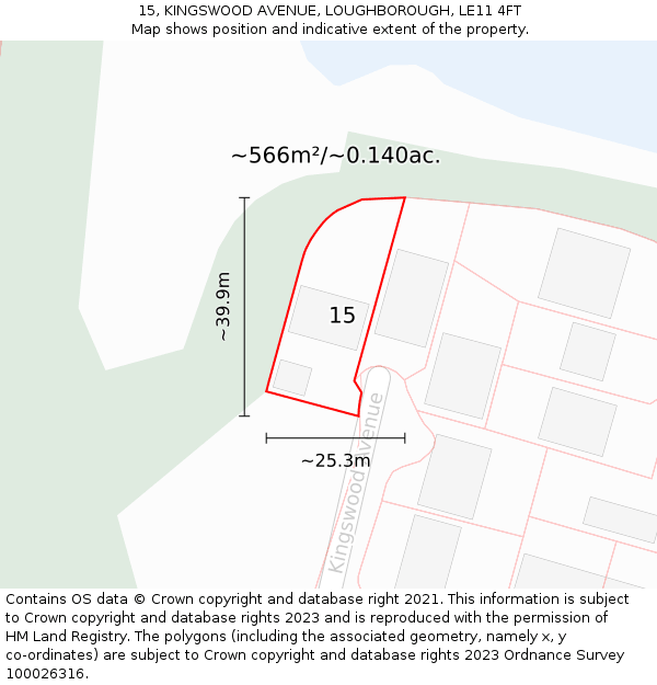 15, KINGSWOOD AVENUE, LOUGHBOROUGH, LE11 4FT: Plot and title map