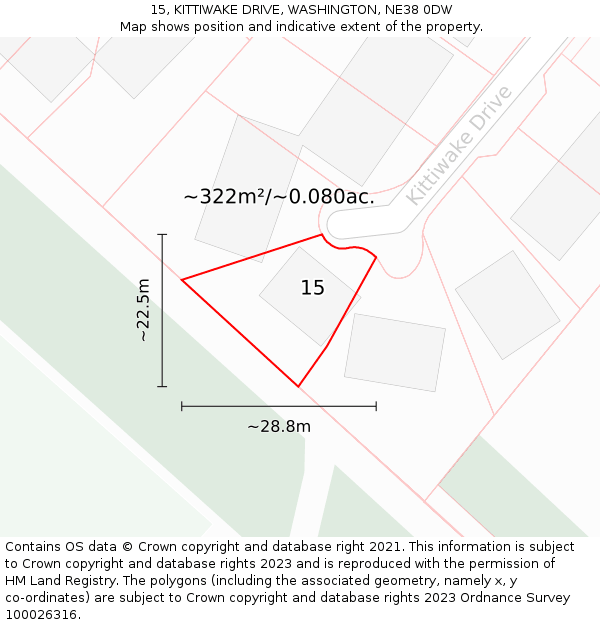 15, KITTIWAKE DRIVE, WASHINGTON, NE38 0DW: Plot and title map