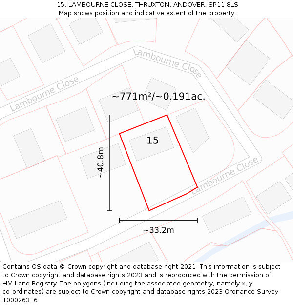 15, LAMBOURNE CLOSE, THRUXTON, ANDOVER, SP11 8LS: Plot and title map