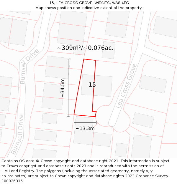 15, LEA CROSS GROVE, WIDNES, WA8 4FG: Plot and title map