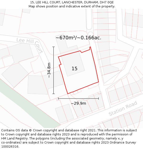 15, LEE HILL COURT, LANCHESTER, DURHAM, DH7 0QE: Plot and title map