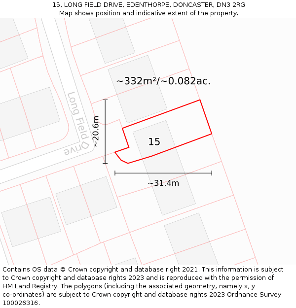 15, LONG FIELD DRIVE, EDENTHORPE, DONCASTER, DN3 2RG: Plot and title map
