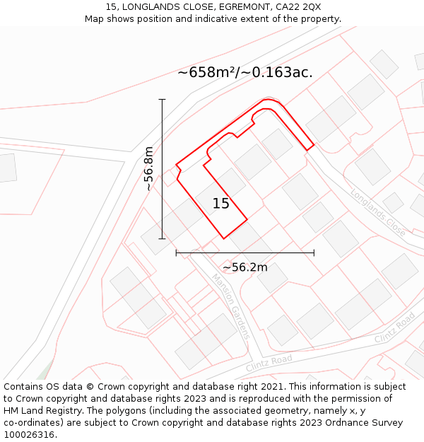 15, LONGLANDS CLOSE, EGREMONT, CA22 2QX: Plot and title map