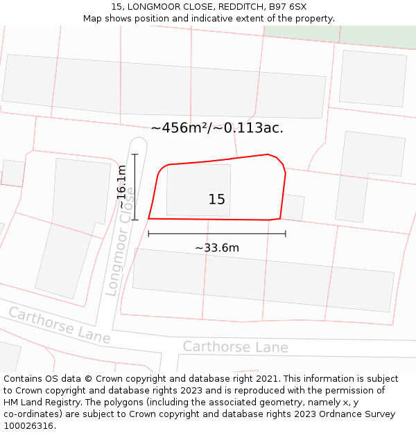 15, LONGMOOR CLOSE, REDDITCH, B97 6SX: Plot and title map