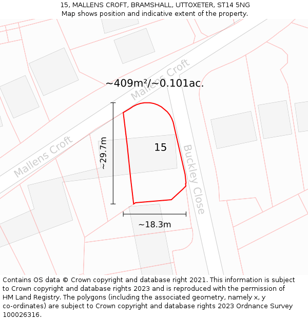 15, MALLENS CROFT, BRAMSHALL, UTTOXETER, ST14 5NG: Plot and title map