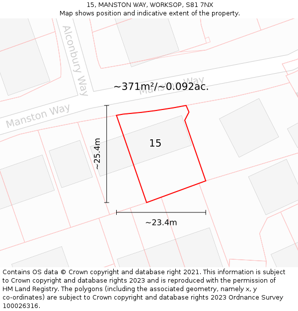 15, MANSTON WAY, WORKSOP, S81 7NX: Plot and title map