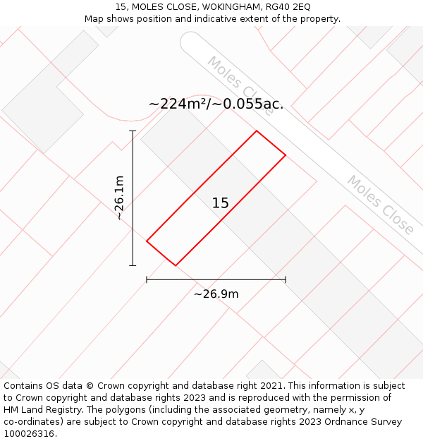 15, MOLES CLOSE, WOKINGHAM, RG40 2EQ: Plot and title map