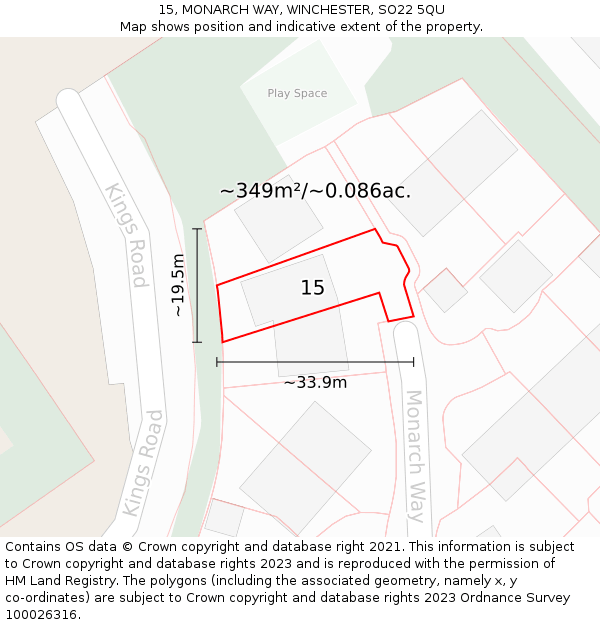 15, MONARCH WAY, WINCHESTER, SO22 5QU: Plot and title map