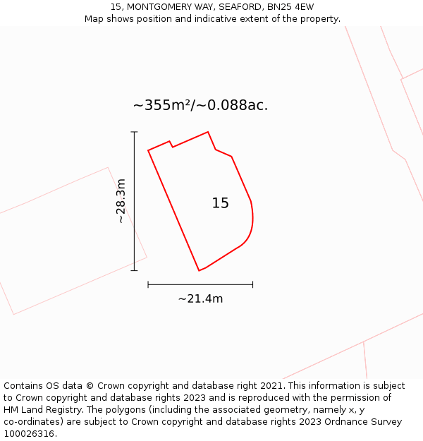 15, MONTGOMERY WAY, SEAFORD, BN25 4EW: Plot and title map