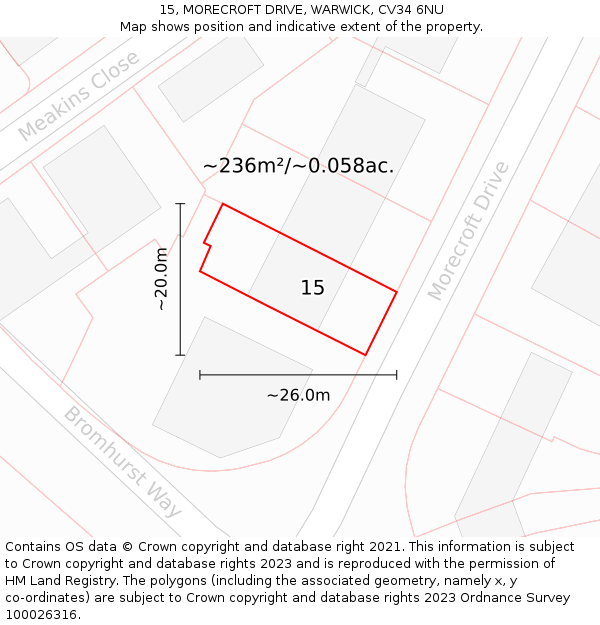 15, MORECROFT DRIVE, WARWICK, CV34 6NU: Plot and title map