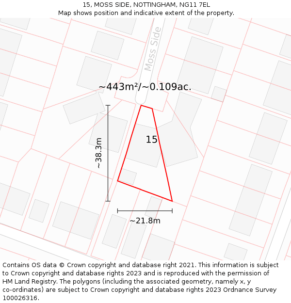 15, MOSS SIDE, NOTTINGHAM, NG11 7EL: Plot and title map