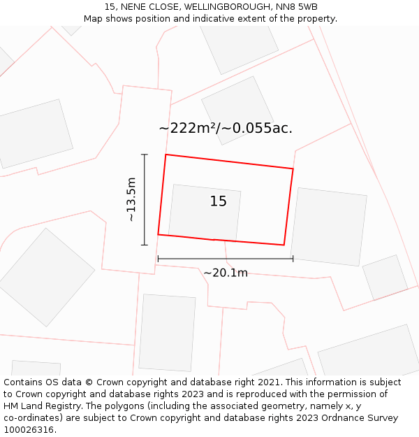 15, NENE CLOSE, WELLINGBOROUGH, NN8 5WB: Plot and title map