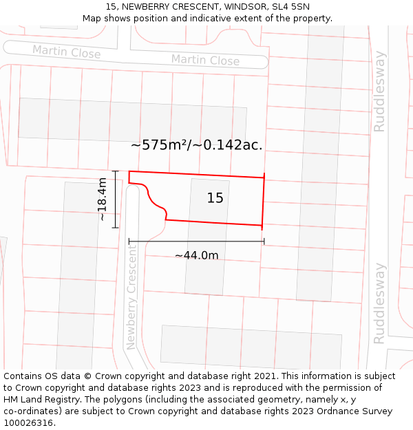 15, NEWBERRY CRESCENT, WINDSOR, SL4 5SN: Plot and title map